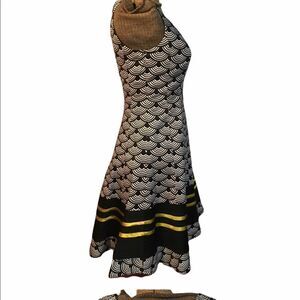 Nine West, fit and flare dress, yellow trim